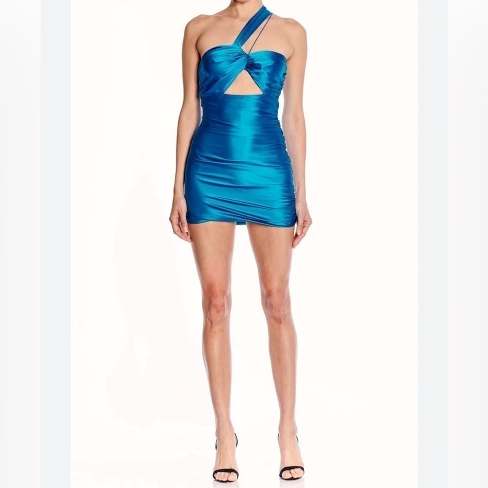 The Sei Asymmetrical Bandeau Mini Dress in blue size 2